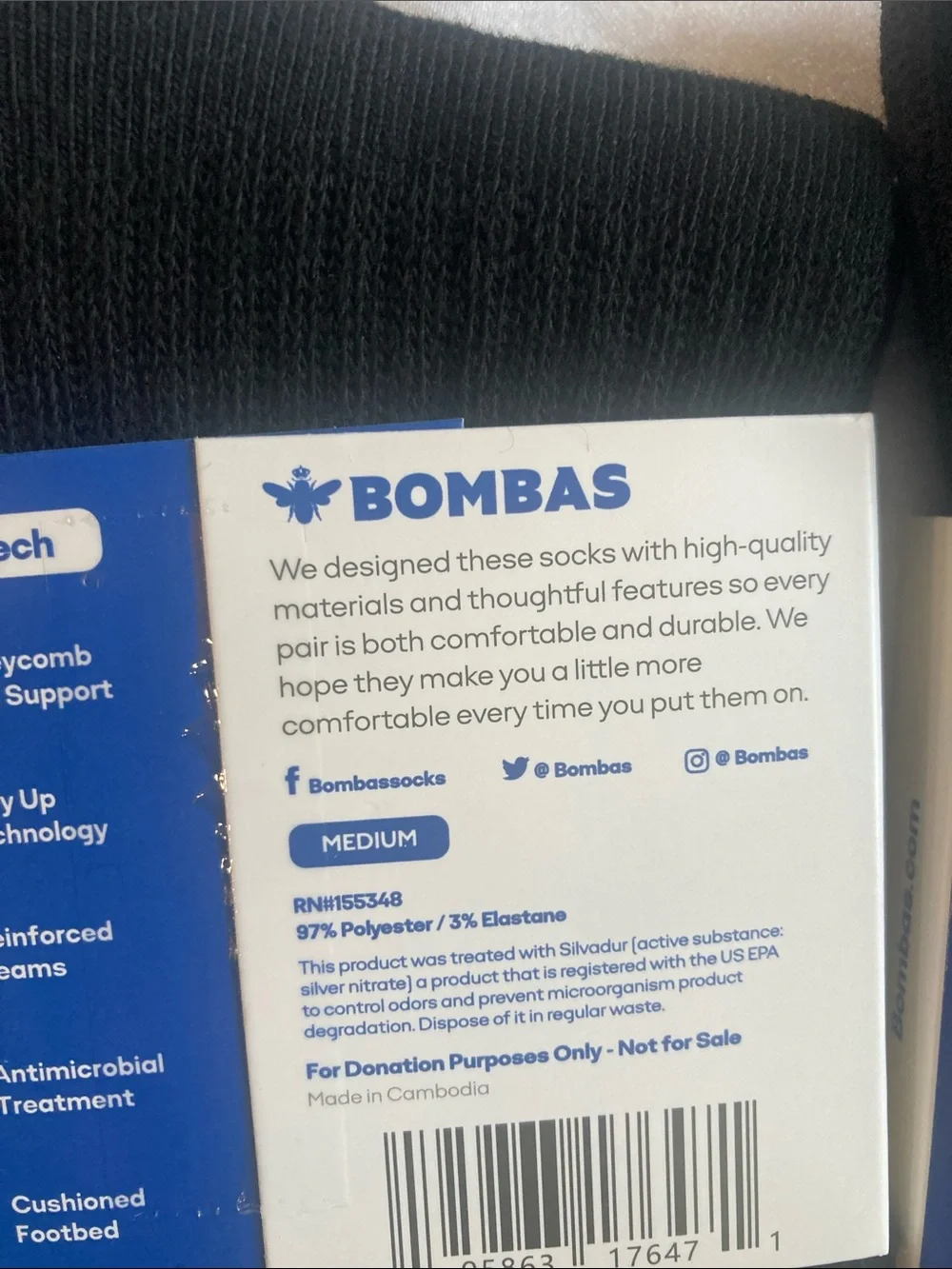 Bombas Black Crew Socks with Gray Stripe - 3-Pack